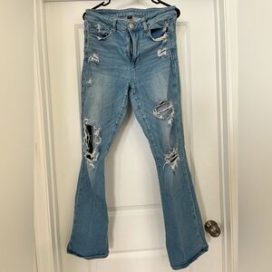 American Eagle Outfitters Light Blue Distressed Flare Jeans